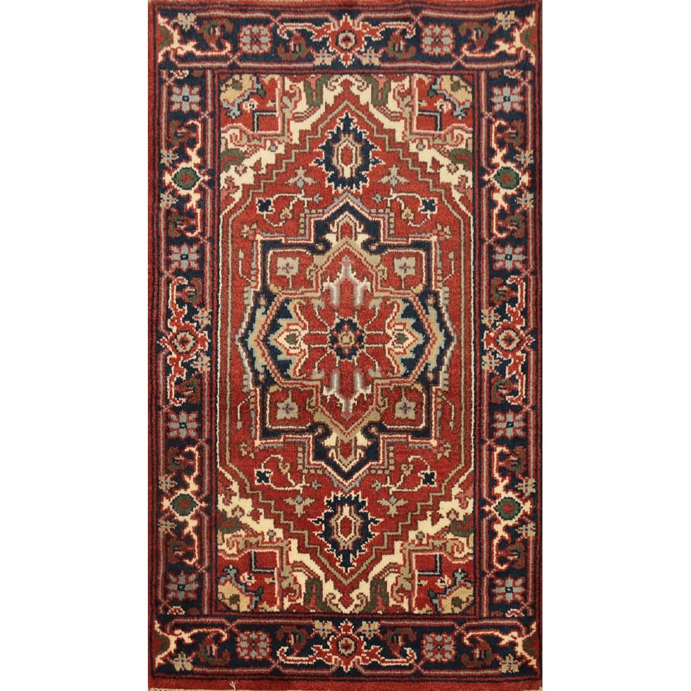 Hand Knotted Oriental 100% Wool Carpet Traditional Medallion Oranges & Rust Heriz (serapi) Area Rug - 4' 11'' X 3' 1''