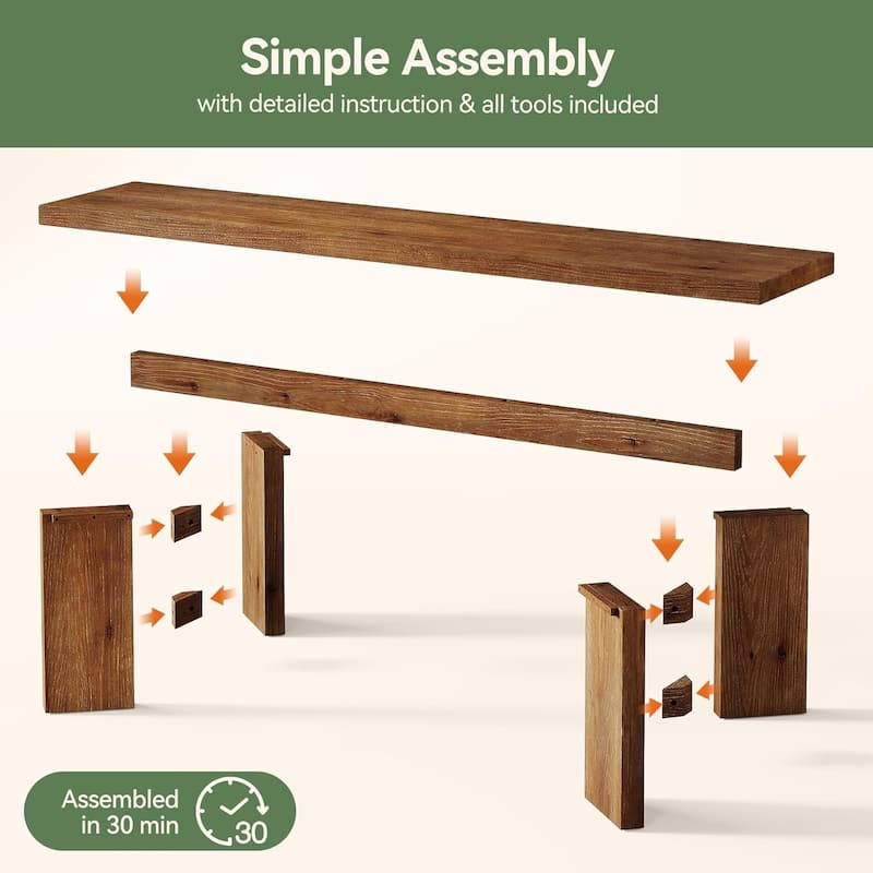 Solid Wood Entryway Bench, 63" Farmhouse Wood Dining Bench with Thickened Legs - 62.99" W x 13.78" D x 17.72" H