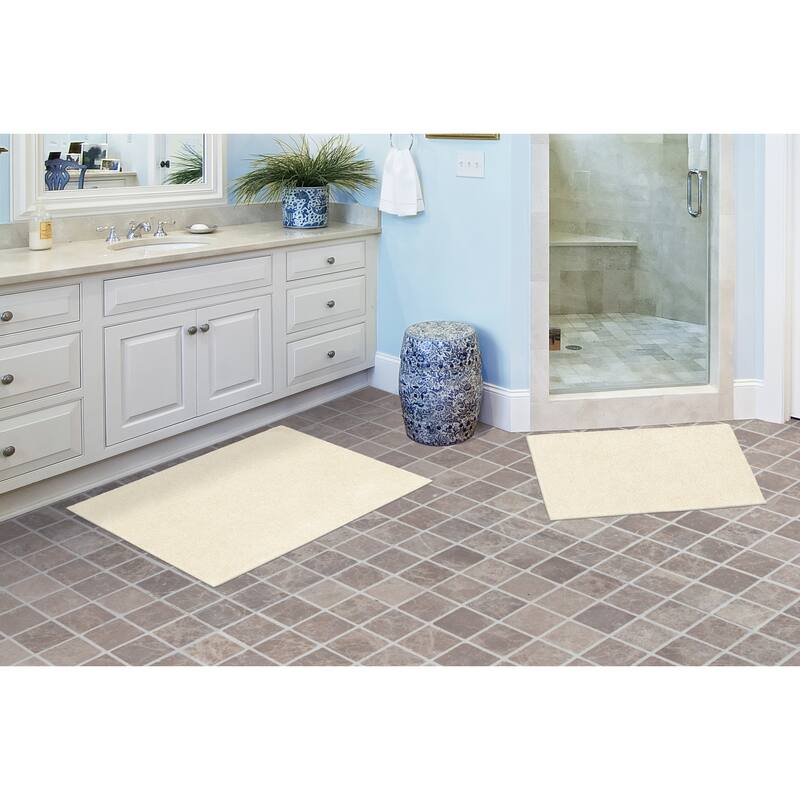 Queen Cotton Washable Bathroom Rug, or Set in Natural - 2 Piece Set