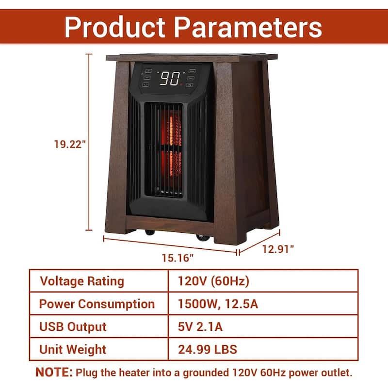 1500W Infrared Space Heater, with 8 Heating Quartz Elements