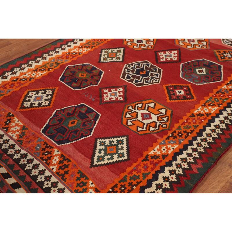 Kilim Qashqai Persian Vintage Area Rug Hand-Woven Bedroom Wool Carpet - 4'10"x 8'1"