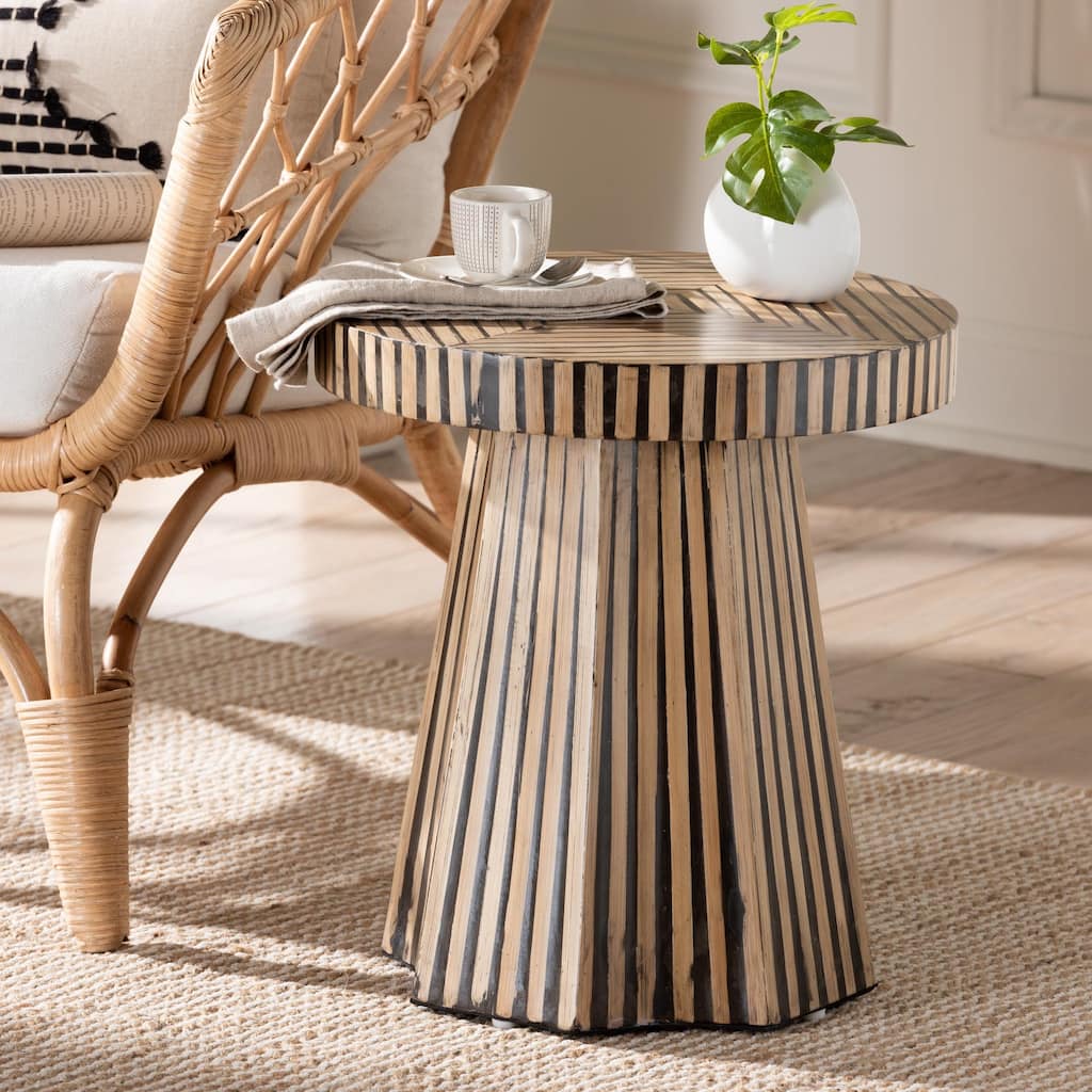 Devika Modern Bohemian Two-Tone Natural and Dark Brown Bamboo End Table
