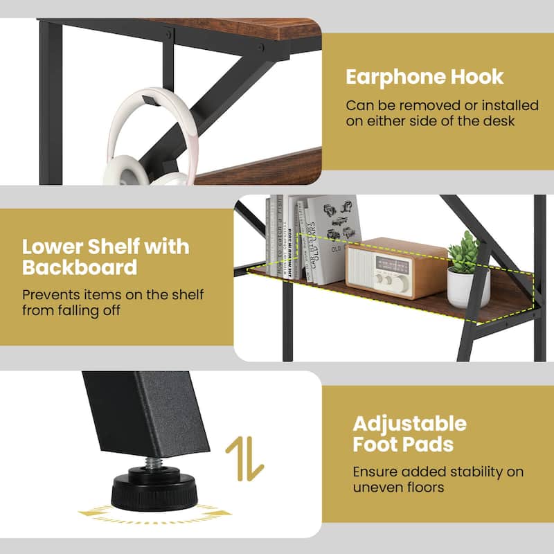 Costway Home Office Desk with Monitor Stand, Open Shelf & Metal Frame, - See Details