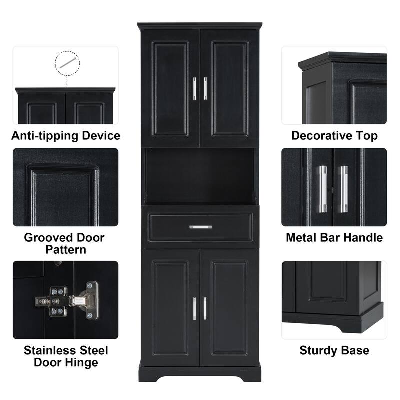 Tall Bathroom Storage Cabinet Office Cabinet with Doors and Adjustable Shelves, Bookcase with Anti-Tip Design