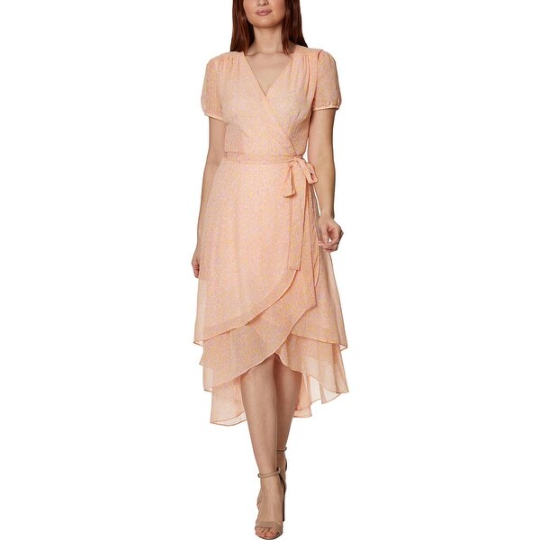 scuba crepe popover faux wrap gown