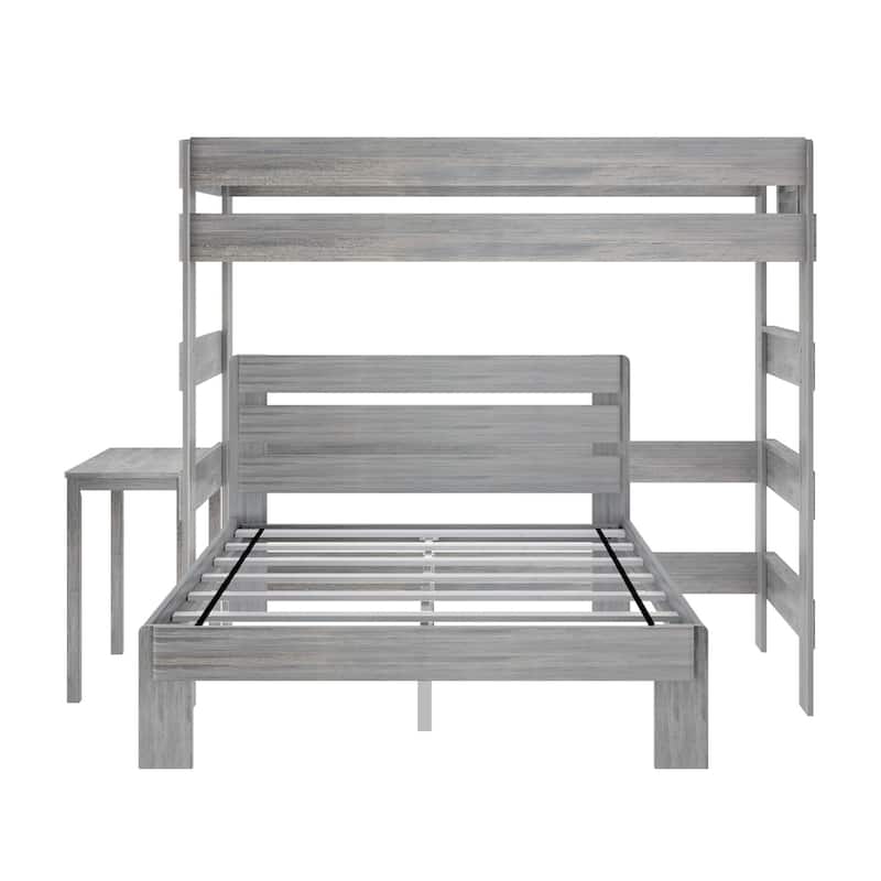 Max and Lily Farmhouse Twin over Queen L Shaped Bunk Bed with Desk