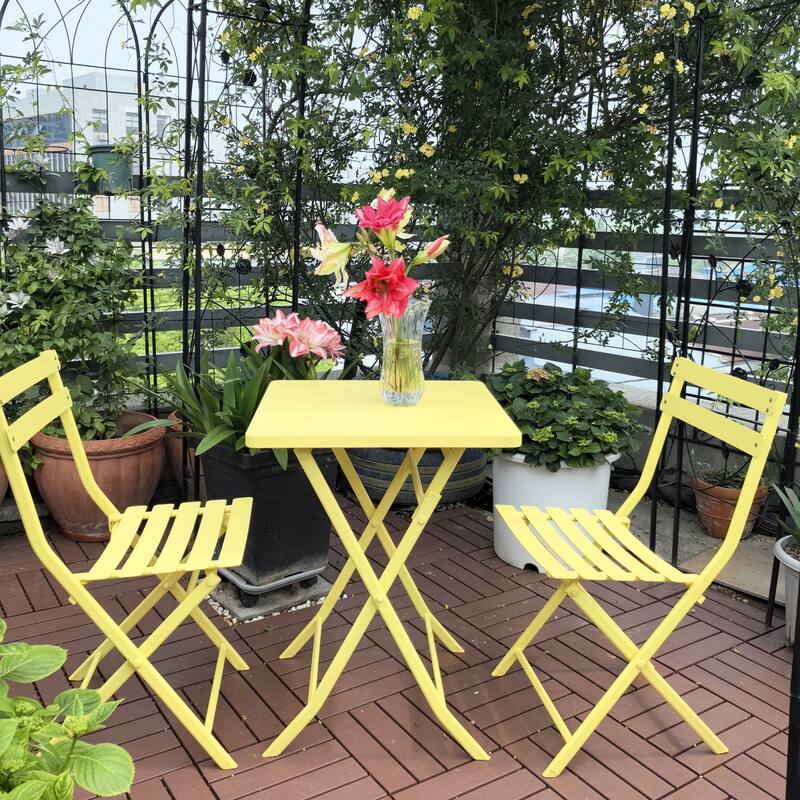 3-Piece Foldable Table Chairs Set Patio Conversation Set with 2 Chairs
