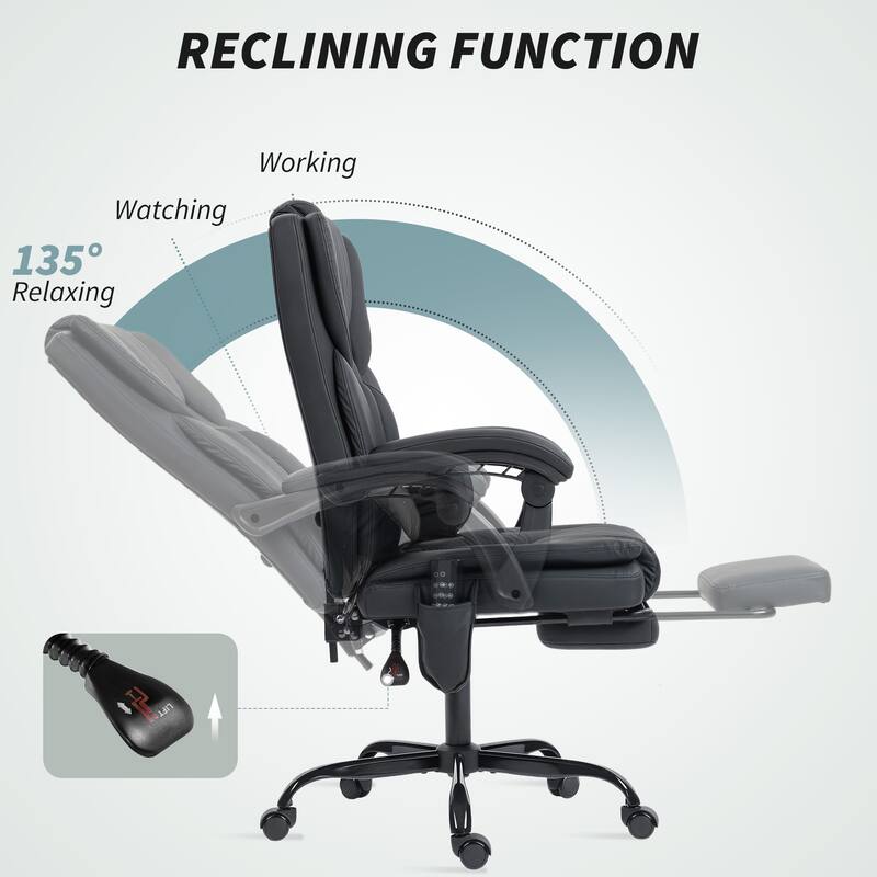 HOMCOM Black Massage Office Chair, 6 Vibration, Faux Leather, Recline, Footrest, Remote