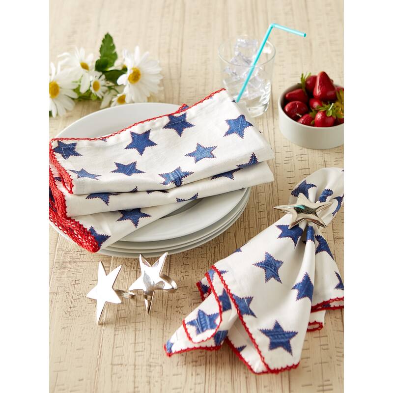 DII Antique Blue Stars With Embroidered Edge Napkin (Set of 6)