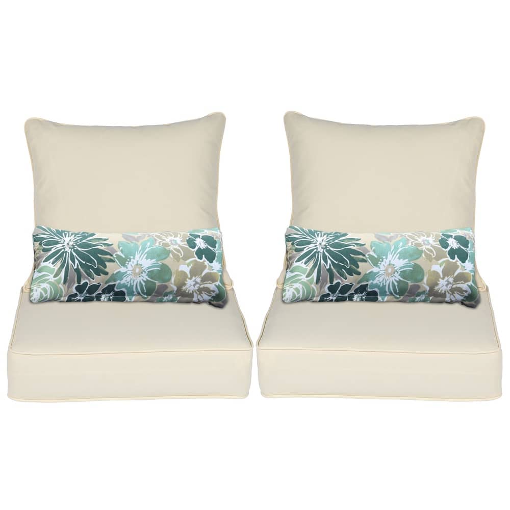 Aoodor 24'' x 24'' Outdoor Deep Seat Chair Cushion Set with Sponge Foam (Set of 2 Seats, 2 Backs, 2 Pillows)