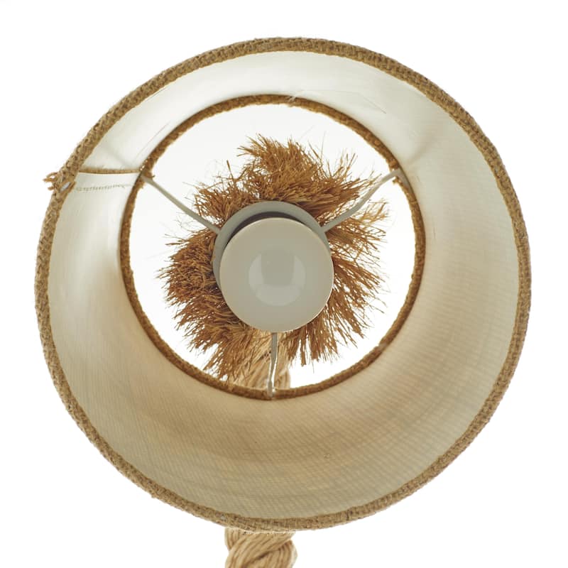 Brown Jute Rope Twisted Rope Room Floor or Table Lamp with Cream Linen Shade
