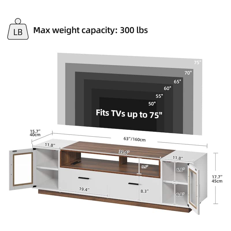 Moasis 63 inch TV Stand with LED RGB Light Entertainment Center for TVs up to 75"