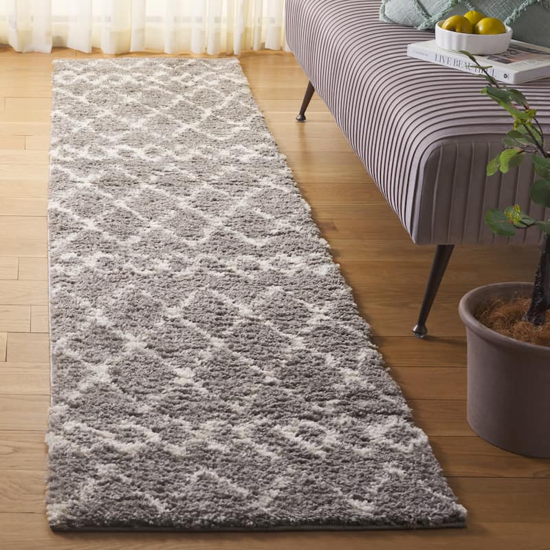SAFAVIEH Berber Shag Magnisina Moroccan Boho 1.26-inch Thick Rug - 2'2" x 9' Runner - Grey/Ivory - Runner