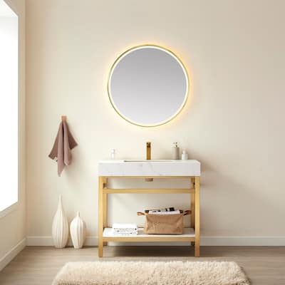 Funes 36" Single Vanity, Metal Support with Stone Top without Mirror - 36''x22''