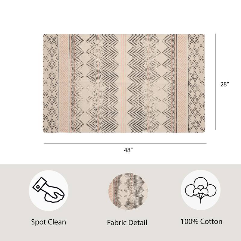 French Connection Stonewash Printed Cotton Boris Strawberry Accent Rug