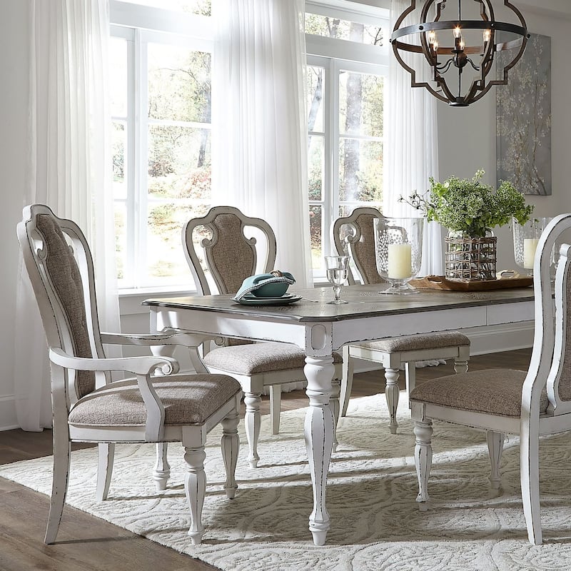 Magnolia Manor Antique White Weathered Bark Splat Back Uph Arm Chair (Set of 2)