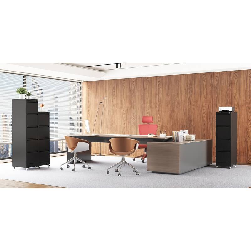 4 Drawer Metal Locking Vertical File Cabinet on Wheels - Heavy-Duty Lockable Cabinet for Home & Office