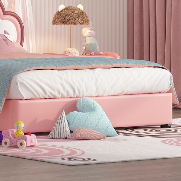 Luxury PU leather Bed Frame with crown Shaped Headboard - Bed Bath