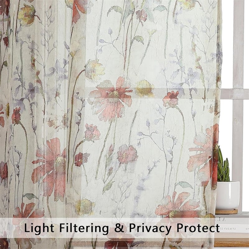 Floral Semi-Sheer Curtains 72" Farmhouse Bedroom