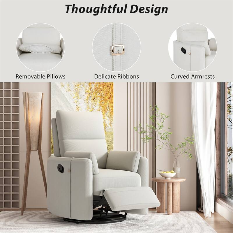 360 Swivel Manual Living Room Recliner Rocker Chair with 2 Pillows