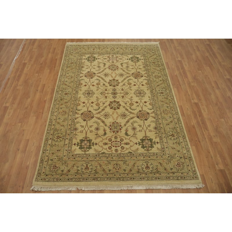 Hand Knotted Oriental 100% Wool Carpet Transitional All-Over Beige & Ivories Oushak Area Rug - 8' 10'' X 5' 10''