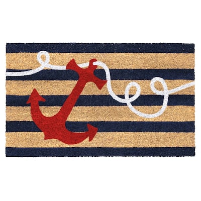 RugSmith Red Machine Tufted Red Anchor Doormat, 18"x30"