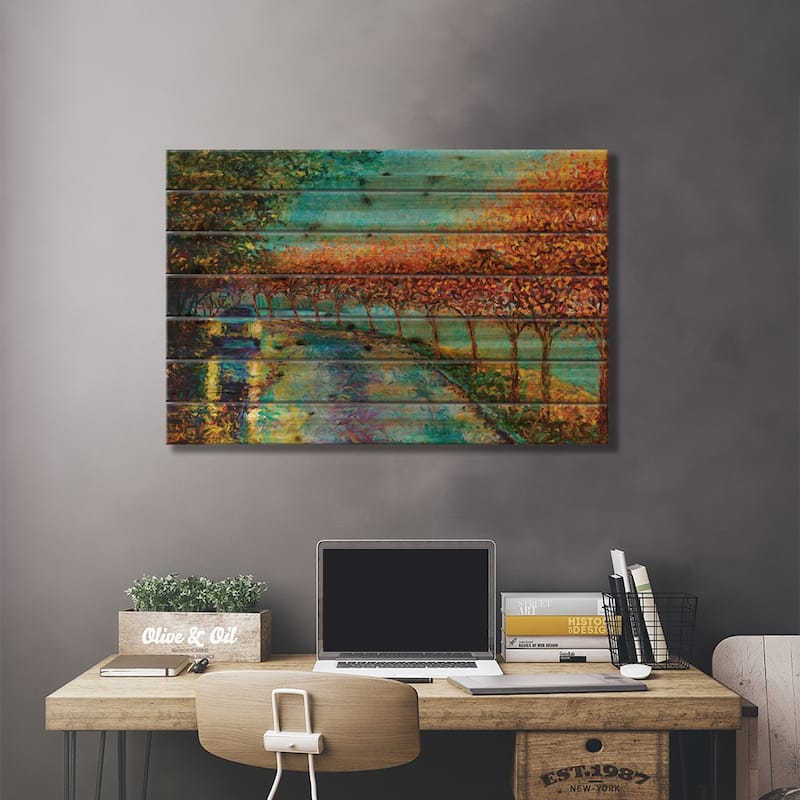 Lake Washington Boulevard Print On Wood by Iris Scott - Multi-Color