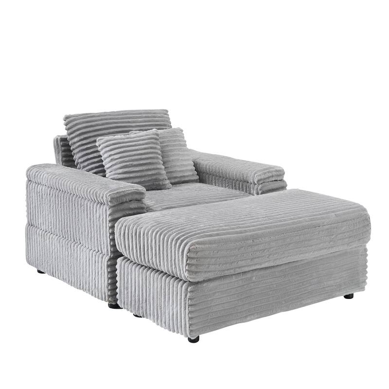 Corduroy Single Sofa Set with 2 Throw Pillows (500lb Capacity)