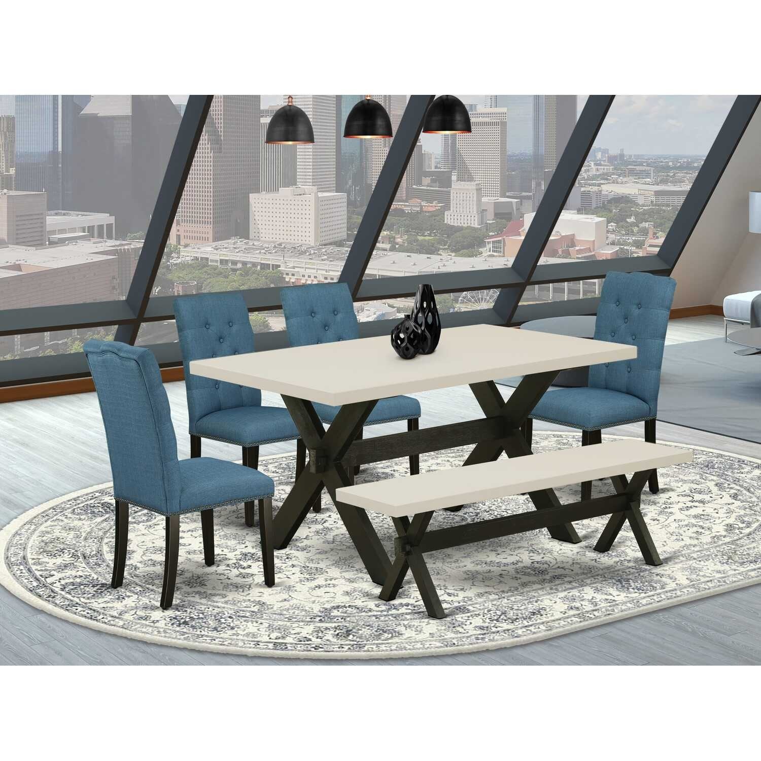 6-Piece Natural Oak Finish Solid Wood Top dining Table with 1-Bench and 4-Chairs with