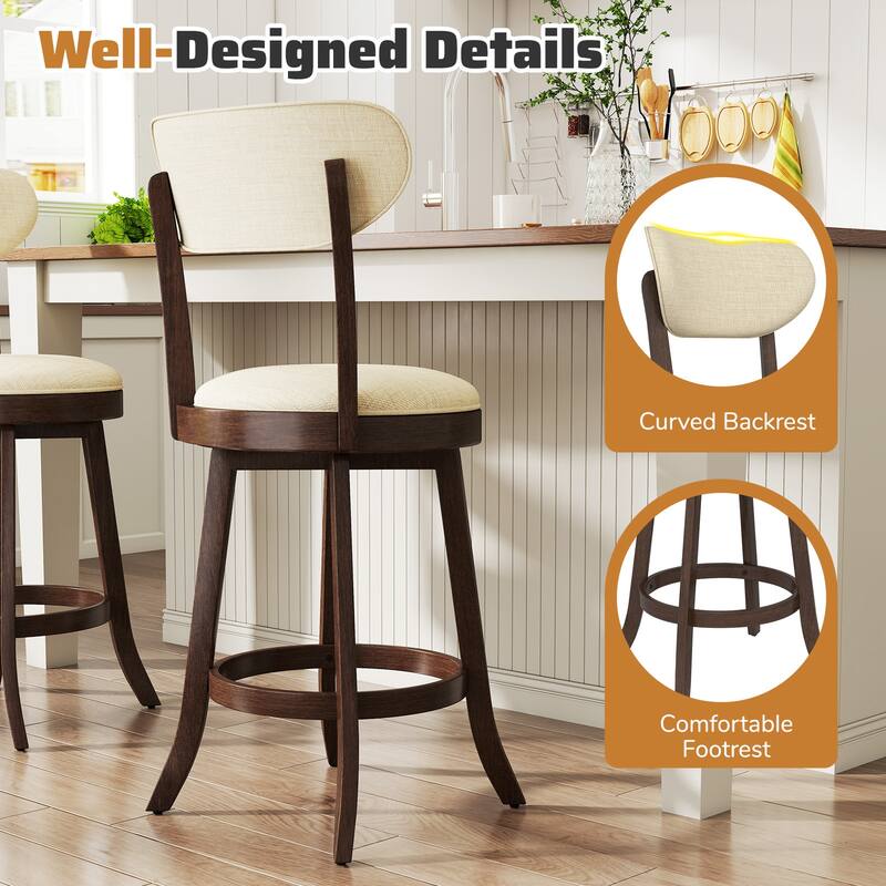 Gymax 25.5'' Counter Height Chairs Set of 2 w/ Padded Seat & Backrest