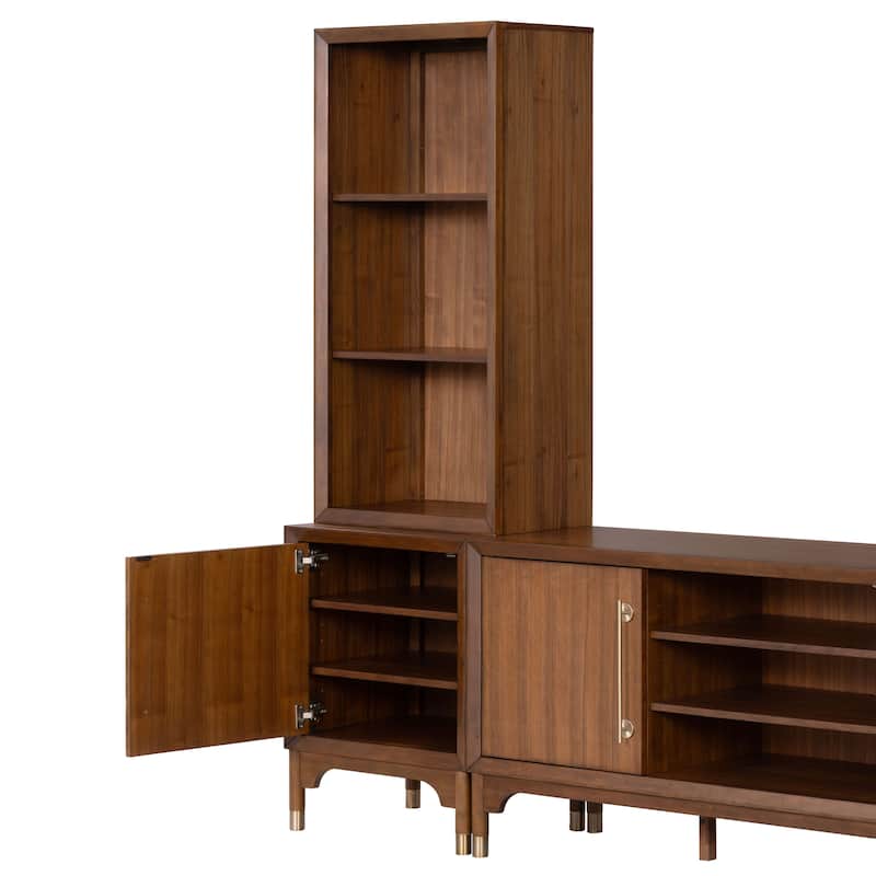 Furniture of America Forma Mid-Century Modern Walnut 24-inch Pier Set with LED Light and 6 Shelves