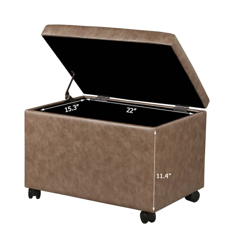 Adeco Faux Leather Storage Ottoman for Living Room Footstool