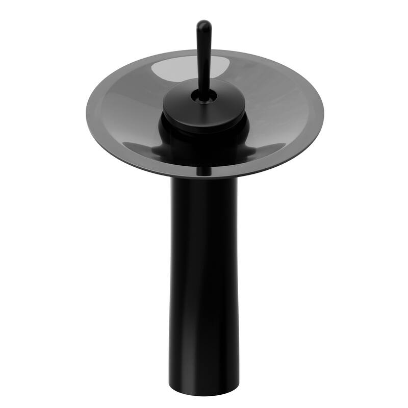 Novatto GF-001MB-S-PUD FALLS Single Lever Waterfall Vessel Faucet Drain Set, Black/ Smoke Glass