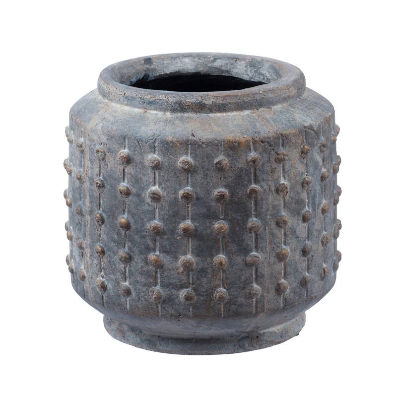 8 Inch Ceramic Planter, Round Curved Bubbled Texture, Weathered Gray Finish - Grey