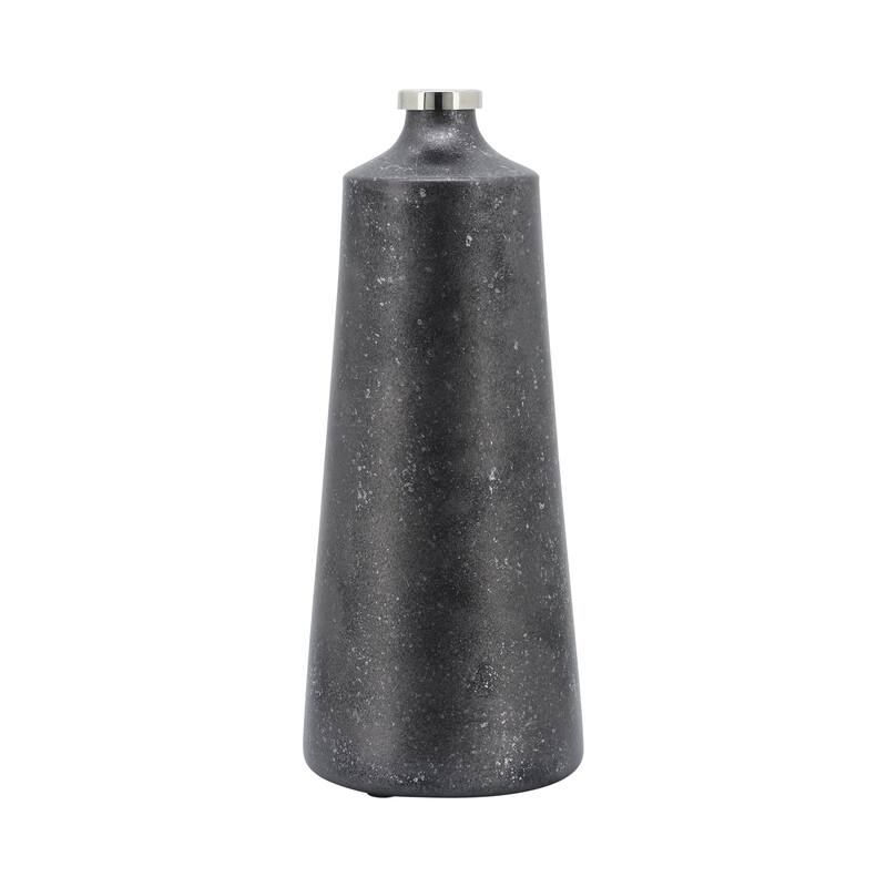 Sagebrook Home Glass & Aluminum Vase, Exquisite Home Decor Piece, Unique Accent for Stylish Interiors - 7" x 7" x 18" - Black