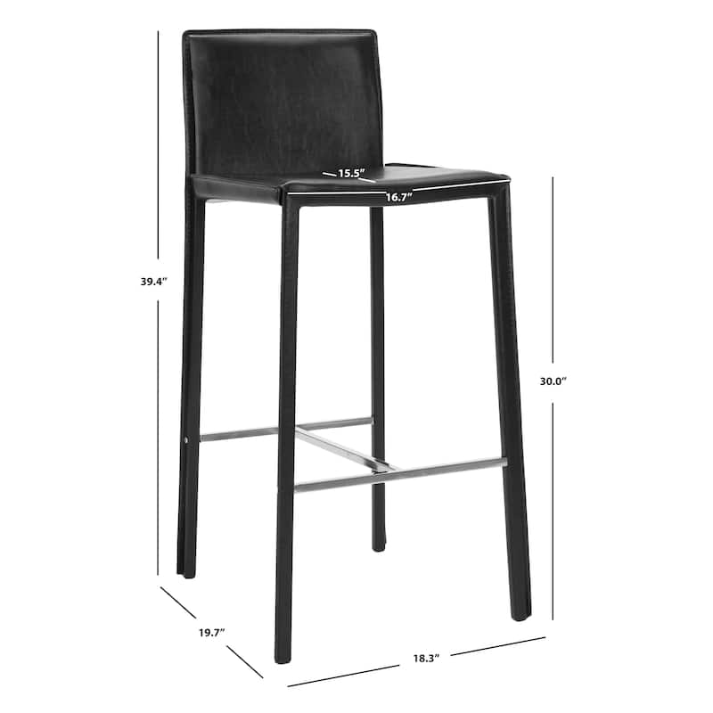 SAFAVIEH Marilynn Mid-Century 30-inch White Leather Bar Stool (Set of 2) - 18.3" x 19.7" x 39.4" - 18Wx20Dx39H