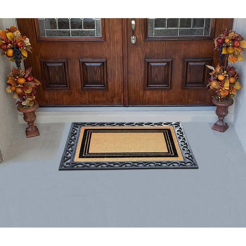 A1HC Natural Coir Entrance Door Mats, Large Rubber Doormat, Non-Slip, Flock Doormat, Thin-Profile Indoor Outdoor Mat 24" X 36"