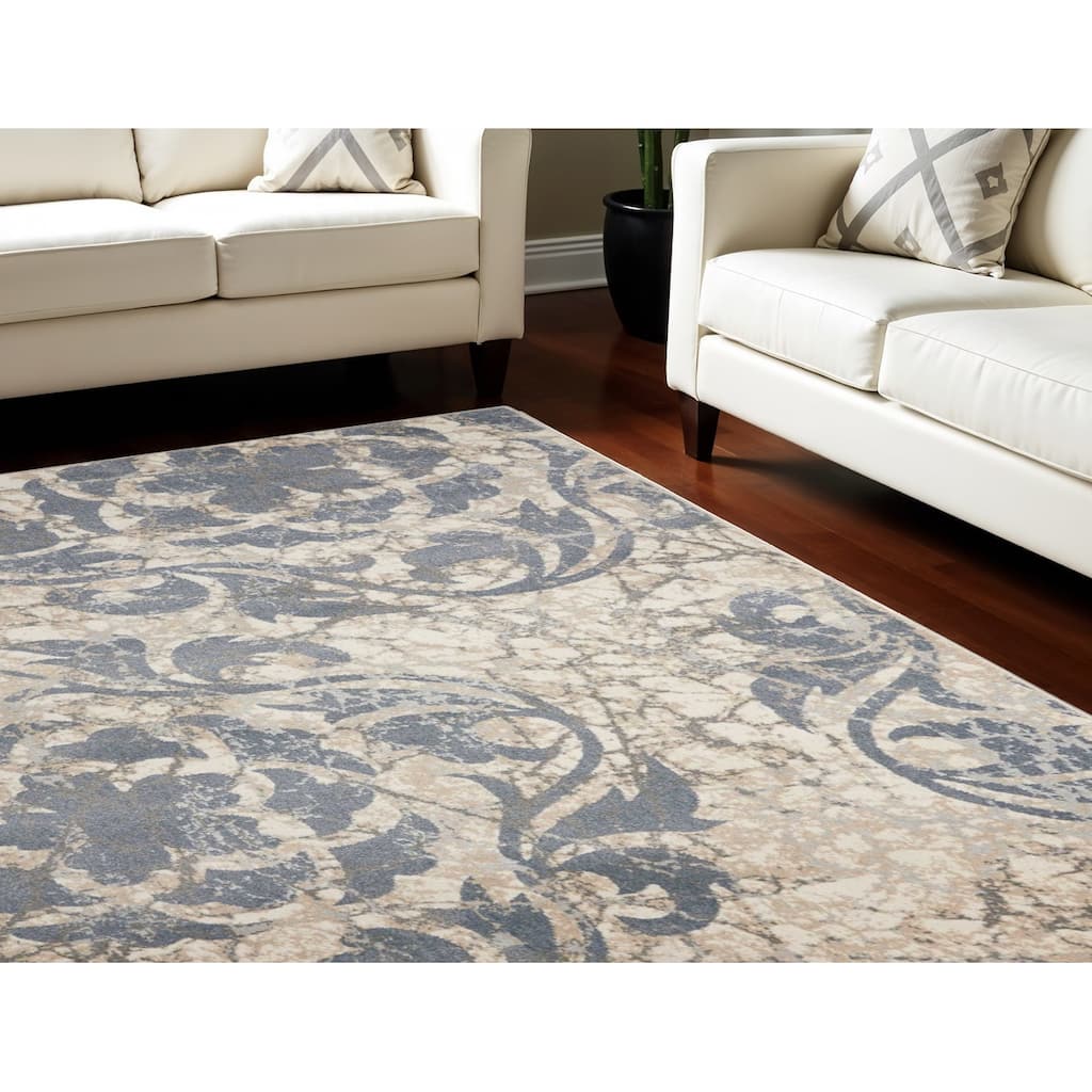 Distressed Floral Traditional Modern Non Skid Stain Resistant Area Rug - 126' X '94' X '0.5