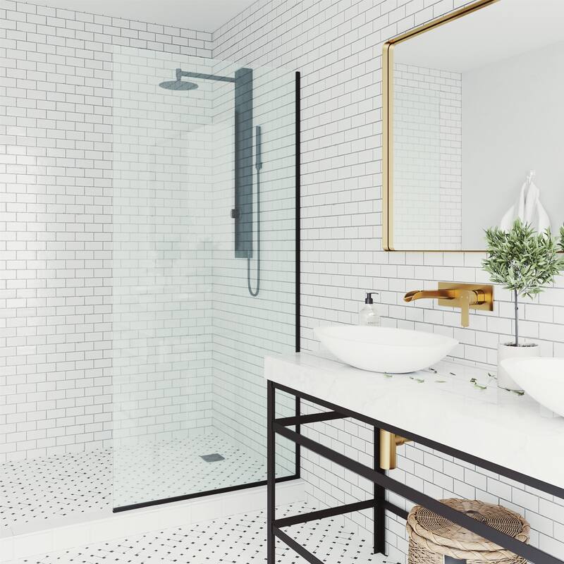 VIGO Zenith 34" W x 74" H Frameless Fixed Shower Screen in Matte Black