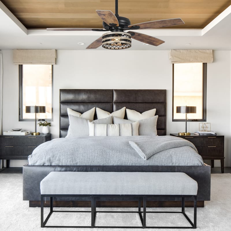 52" Farmhouse Driftwood 5-Blade Black Caged Ceiling Fan with Remote