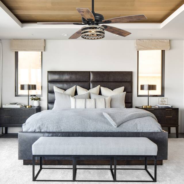 52" Farmhouse Wood 5-Blade LED Ceiling Fan with Light Kit
