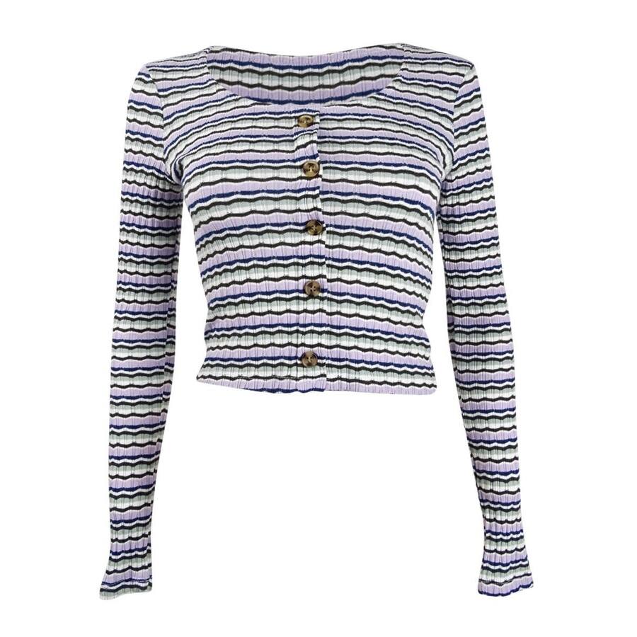 Hippie Rose Juniors' Button Crop Pointelle Top