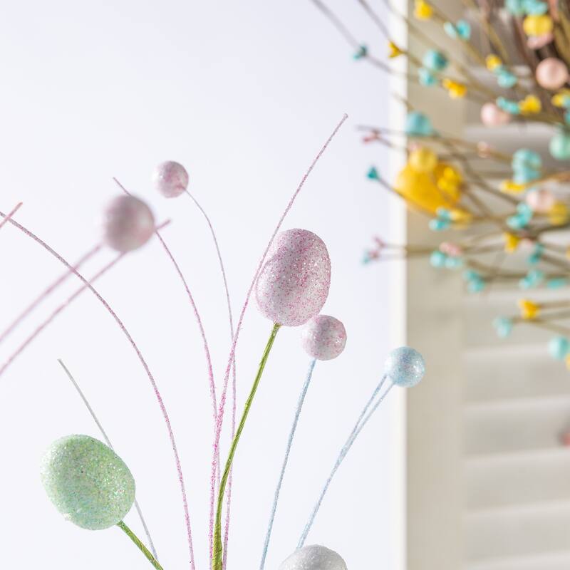 Glitzhome 28"H Set of Two Easter Glitter Egg Bunny Donuts Top Hat Picks