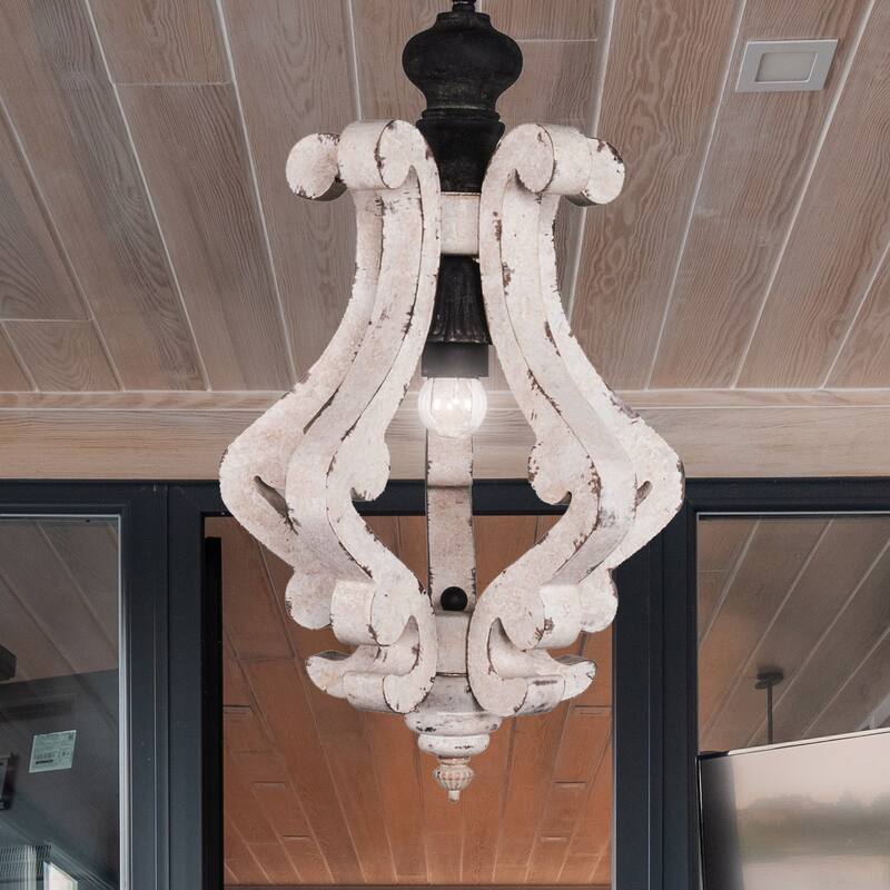 CurveCurio 1-Light Wood Light, Rustic Wood Pendant Light for Foyer Kitchen Island Light & Hallway Breakfast Area Chandelier,