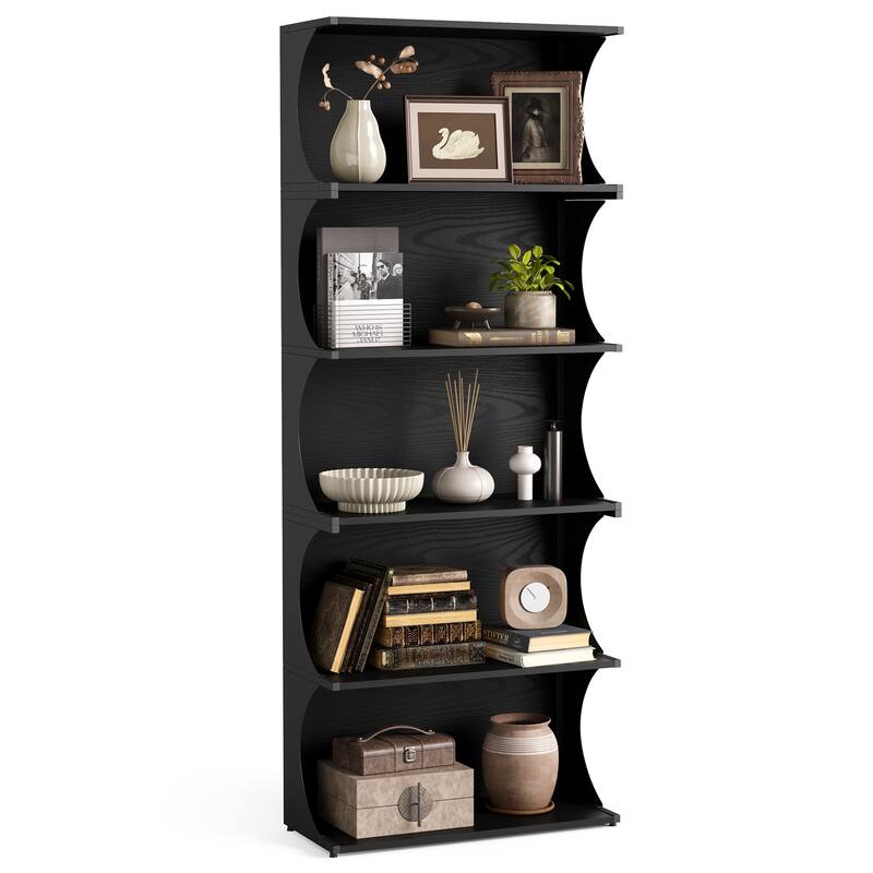 5-Tier Tall Bookcase Modern Black Open Bookshelf