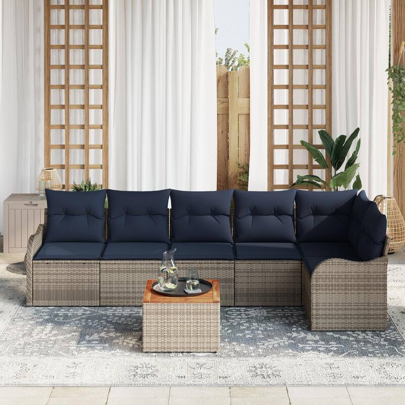 vidaXL 7 Piece Garden Sofa Set with Cushions - 113.2×48.2×27.2