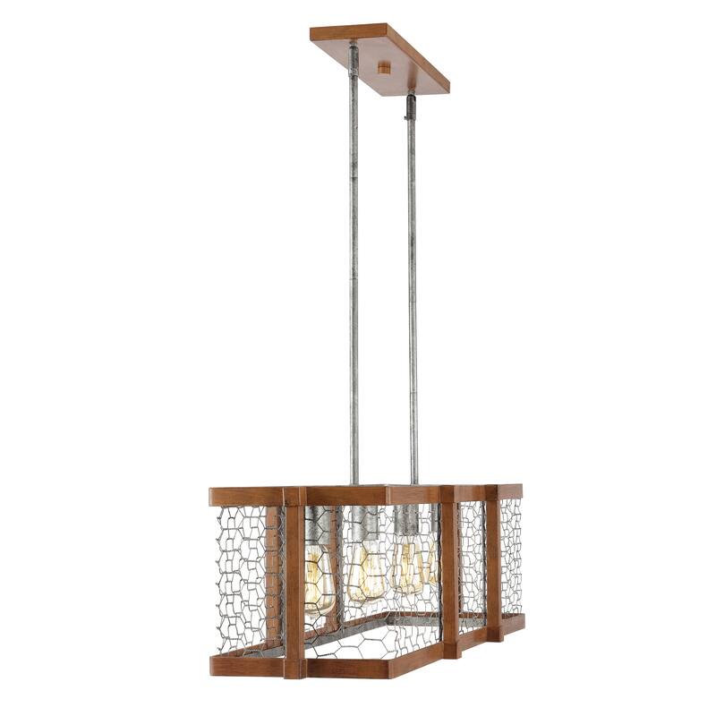 Gatsby 34.5" Linear 4-Light Adjustable Iron Rustic Industrial LED Pendant, Brown/Silver by JONATHAN Y