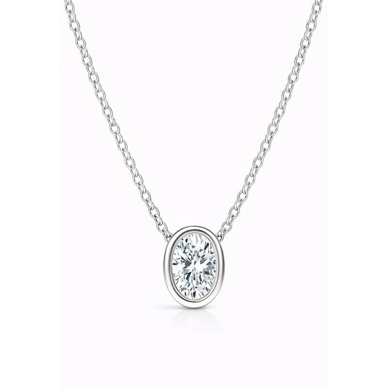 Auriya 14K Gold Lab Grown Oval Diamond Bezel Solitaire Pendant Necklace 1.00 to 5.00 ct. tw. (F-G VS)