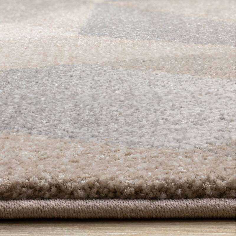 Taupe Beige Grey White Shattered Geometric Dense High-Traffic Rug