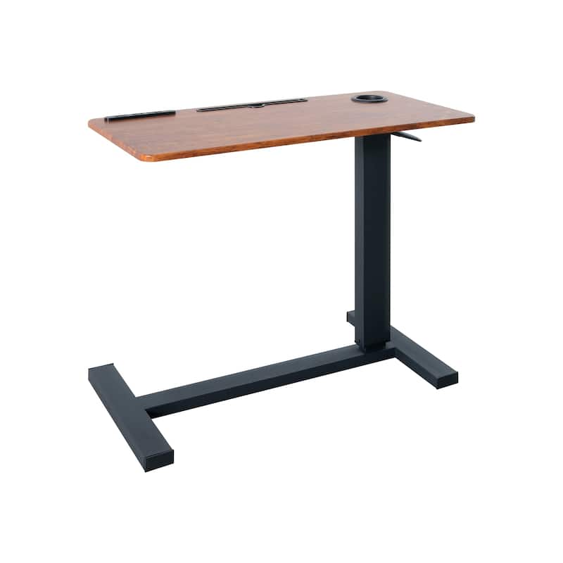 Height-Adjustable Overbed Table with Hidden Casters, Portable Bedside Desk with Tray, Pen Holder, USB & C-Type Ports